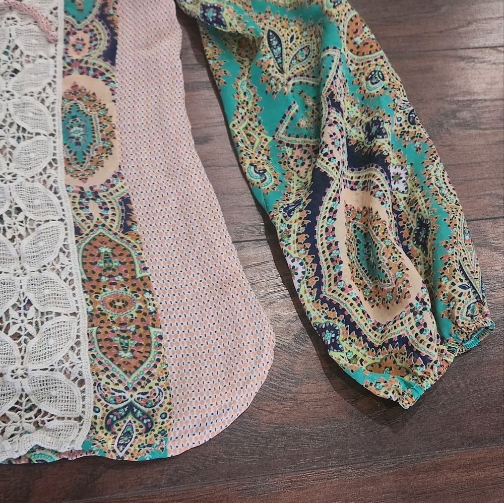 Meadow Rue Anthropologie Crochet Lace Peasant Blouse Medium - Picture 11 of 13